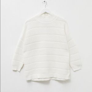 NWT French connection LILIYA MOZART KNIT LACE STRIPE SWEATER winter white L